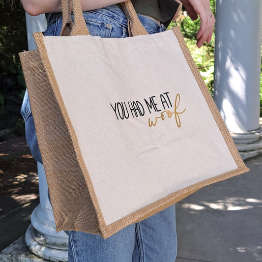 Jute-Tasche "You had me at WOOF"